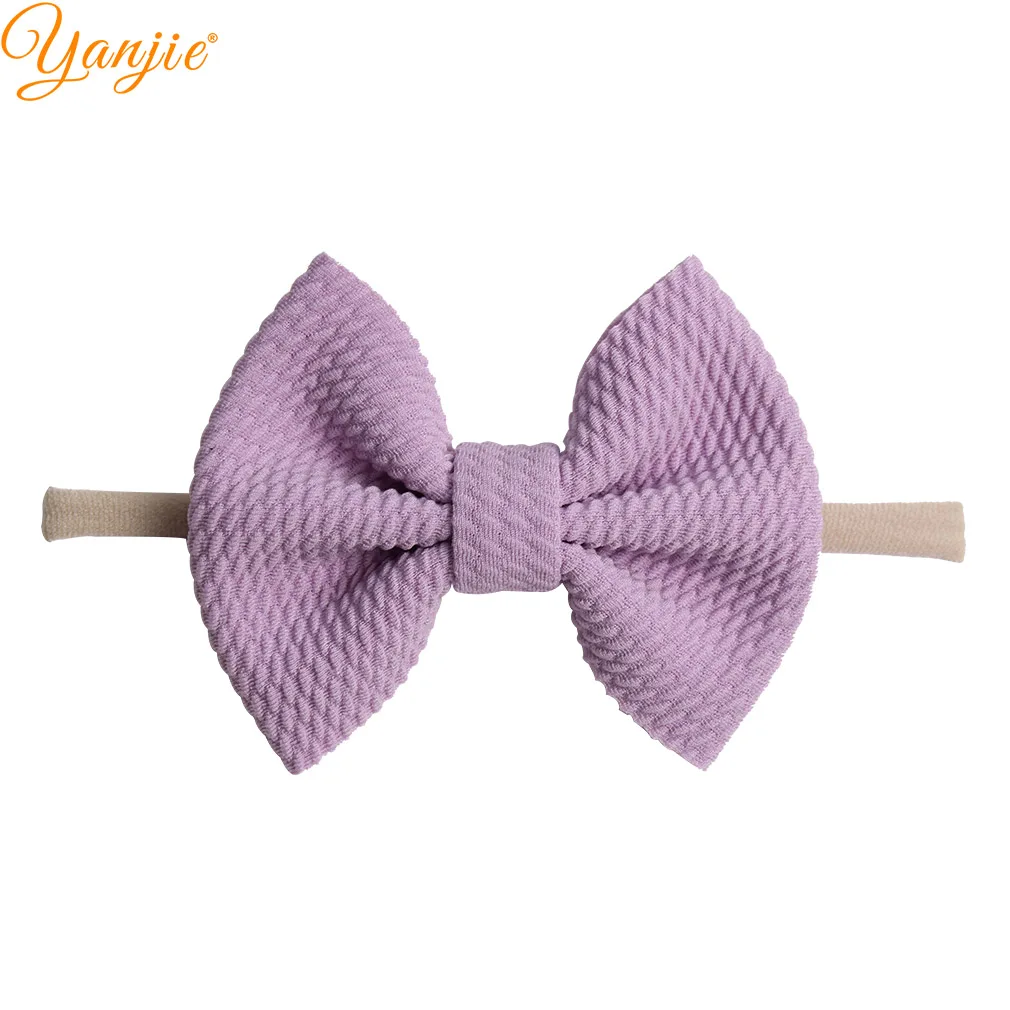 lavender 1 шт., вафельный бант из нейлона для девочек 4 дюйма, повязка на голову, Детская повязка на голову, эластичная нейлоновая повязка на голову с бантом, повязка для волос, аксессуары для волос, Лидер продаж года - Цвет: lavender