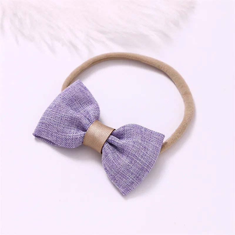 

8Pcs/lot Handmade Nylon Headband With Cotton Linen Bow Hairband High Quality Cute Baby Customized Hair Accessories For Girls