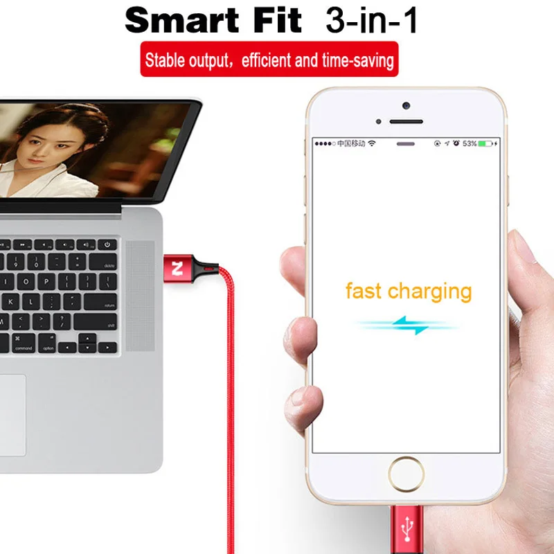 2 шт./лот USB кабель NOHON 3 в 1 для iPhone Xs Max XR X Samsung Xiaomi Huawei Lenovo 8Pin Micro Type C кабели быстрой