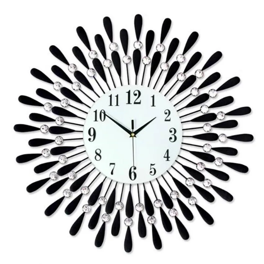 Европейские модные большие часы блестящие железные художественные металлические рамки Стразы, украшенные настенные часы черные настенные часы секундомер 60*60
