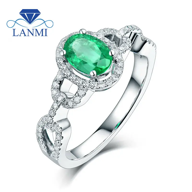 

Oval 5x7mm Natural Gemstone In Solid 14Kt White Gold Green Emerald Ring Diamond Jewelry for Women G090458