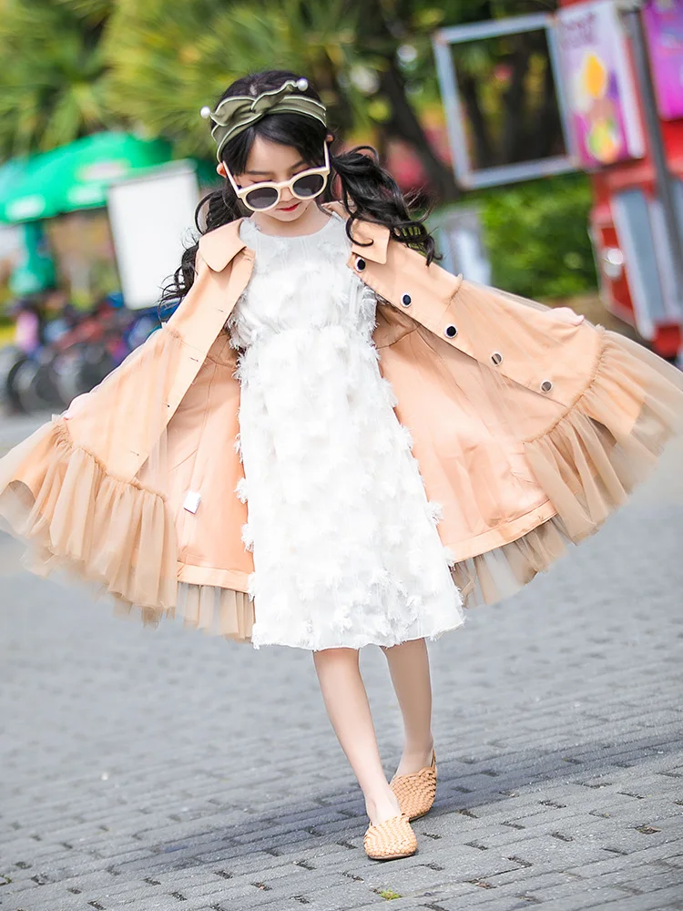 2019 Тренч для девочек Весенняя Новая модная Длинная ветровка подростков куртка 6 7