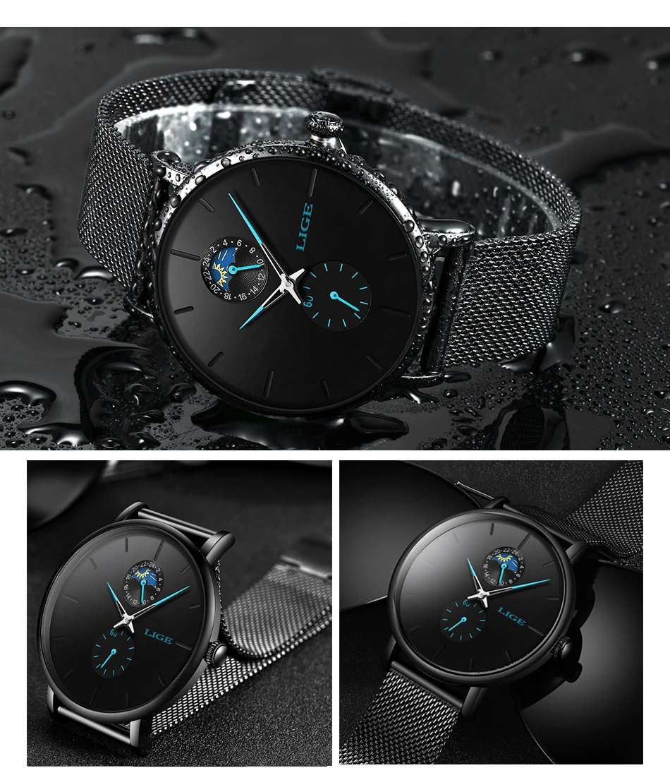 LIGE Fashion Casual Mens Watches Waterproof Analogue Sports Fashion Casual Mens Watches Waterproof Analogue Sports Wristwatches