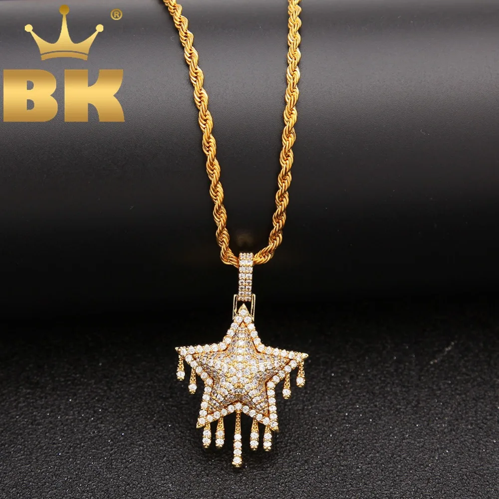 

Cubic Zirconia Dripping Star Pendant Gold Silver Color Fashion Hiphop Necklace Jewelry For Men Women Iced Out Chain