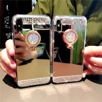 luxury diamond plating mirror ring bracket phone cases for samsung s5 s6 s7 edge s8 s9 s10 plus note8 stand cover shell