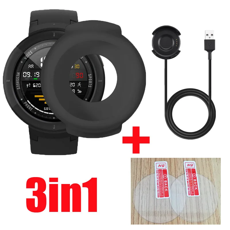 3в1 Huami amazfit 3 verge чехол для смарт часов Браслет Силиконовый мягкий + USB зарядное