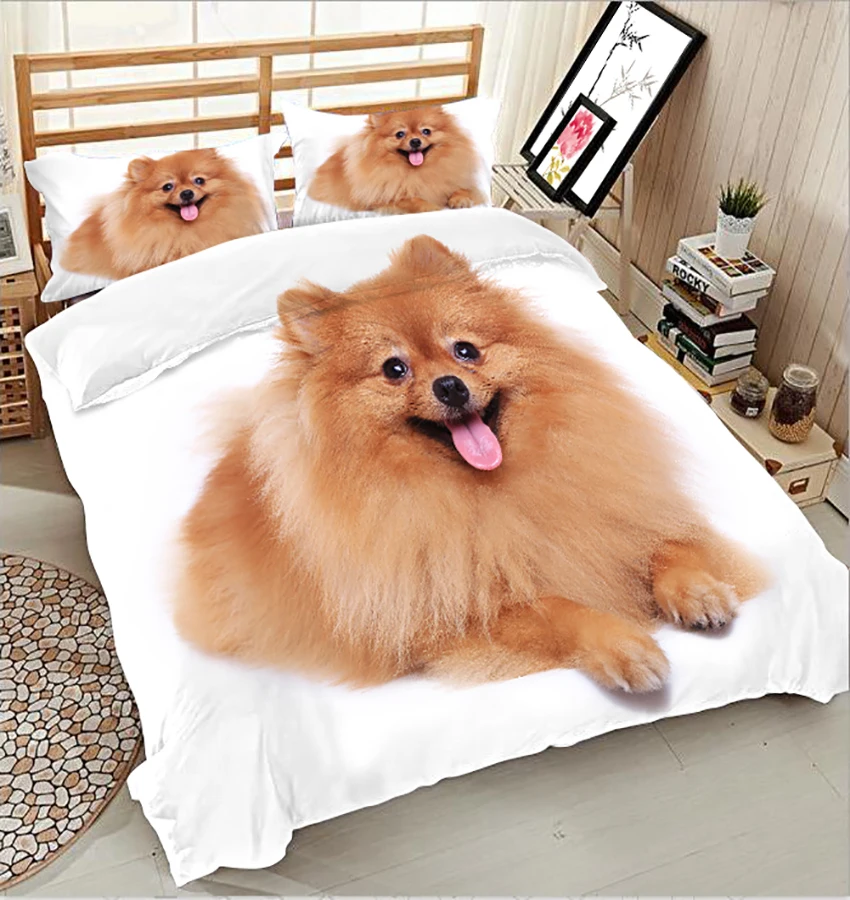 

Twin Full queen cover set bed sheet Duvet Cover Long haired dog Pillowcase bed cover 3D Bedding Set Double Bed set king size