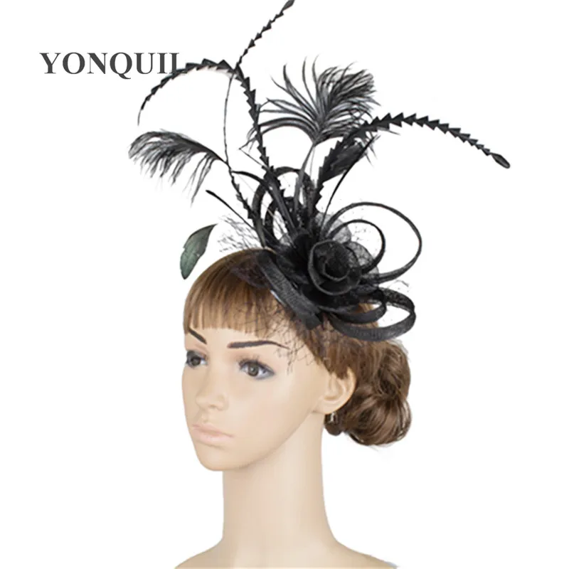 

High Quality 21 Colors Sinamay Fascinator Feather Hair Accessories Women Wedding Headwear Race Headpiece Occasion Hats TMYQ010