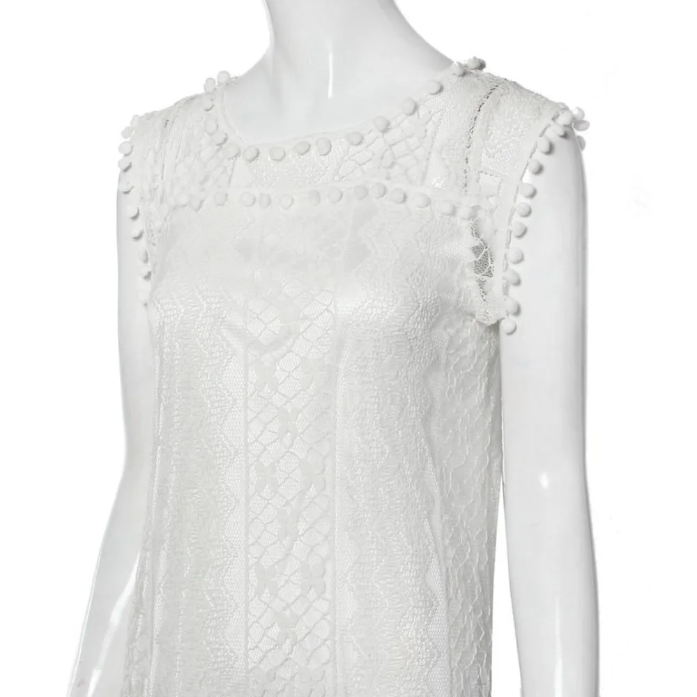 Женское повседневное кружевное мини-платье с бахромой без рукавов | Женская