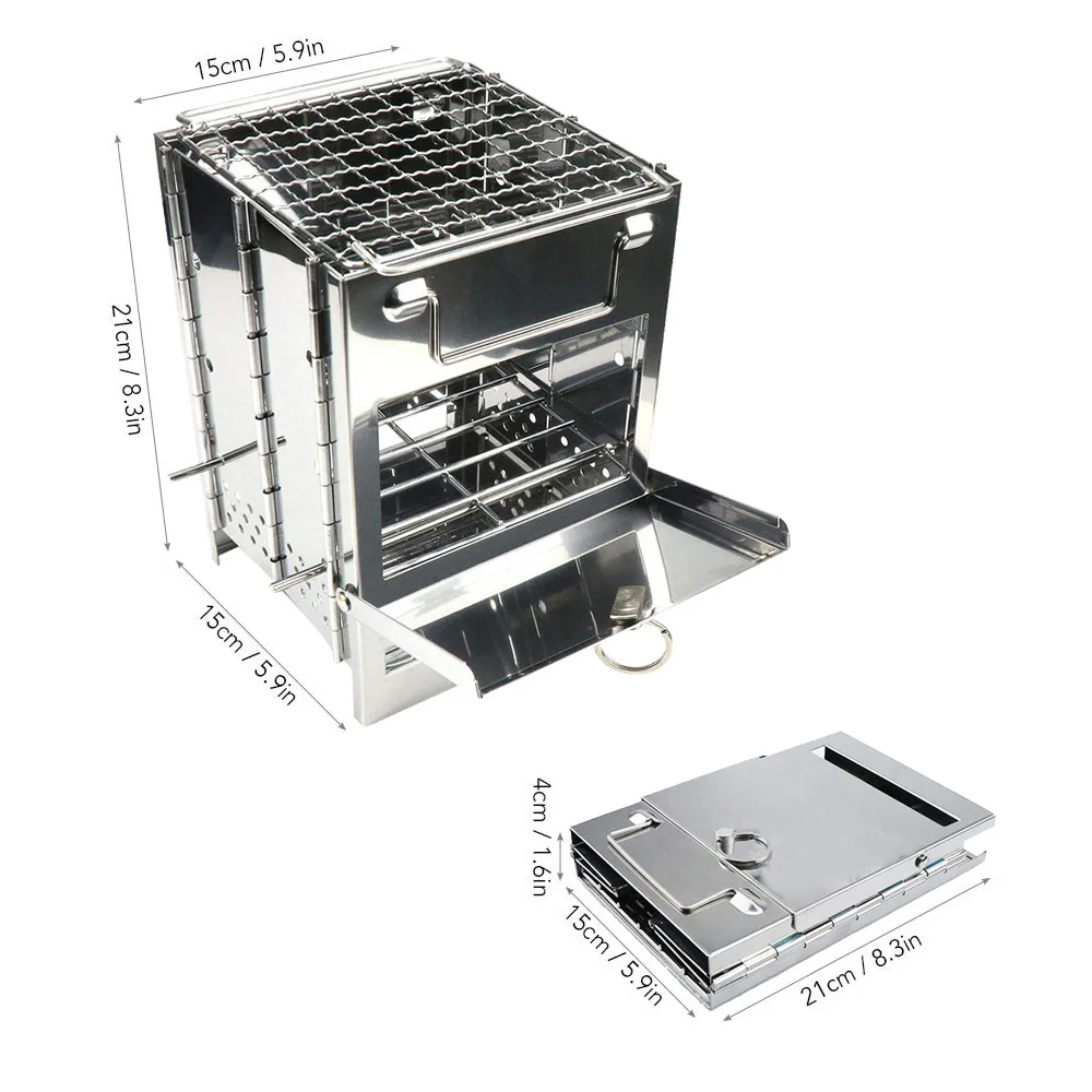Интегрированный Мини складной портативный гриль для барбекю из нержавеющей