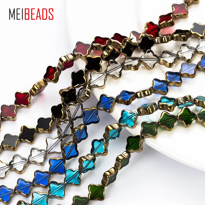 MEIBEADS, Кристальное стекло, четыре листа, форма цветка, распорка, красочные стеклянные бусины, аксессуары, подходит для браслета, сделай сам, изготовление ювелирных изделий EY5186