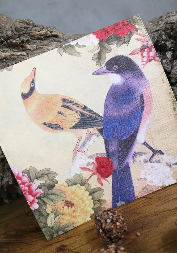 Винтажные двухслойные бумажные салфетки в китайском стиле с птицами и napkins-20pcs 33x33