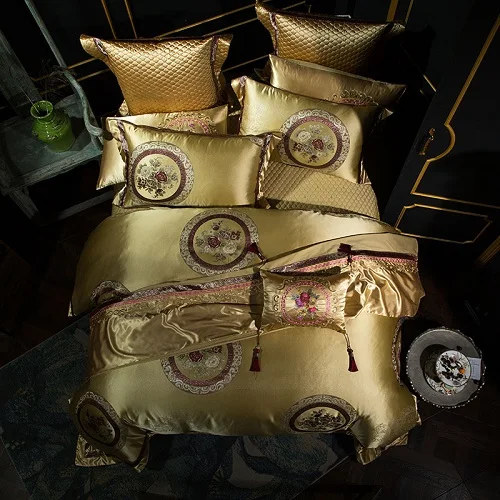 Queen King size Серебряные; золотые Роскошные Красные Свадебные Постельное белье 60S хлопок сатин Египетский хлопок пододеяльник, простынь и наволочки, наволочками, Комплект постельного белья для очень больших и - Цвет: 1