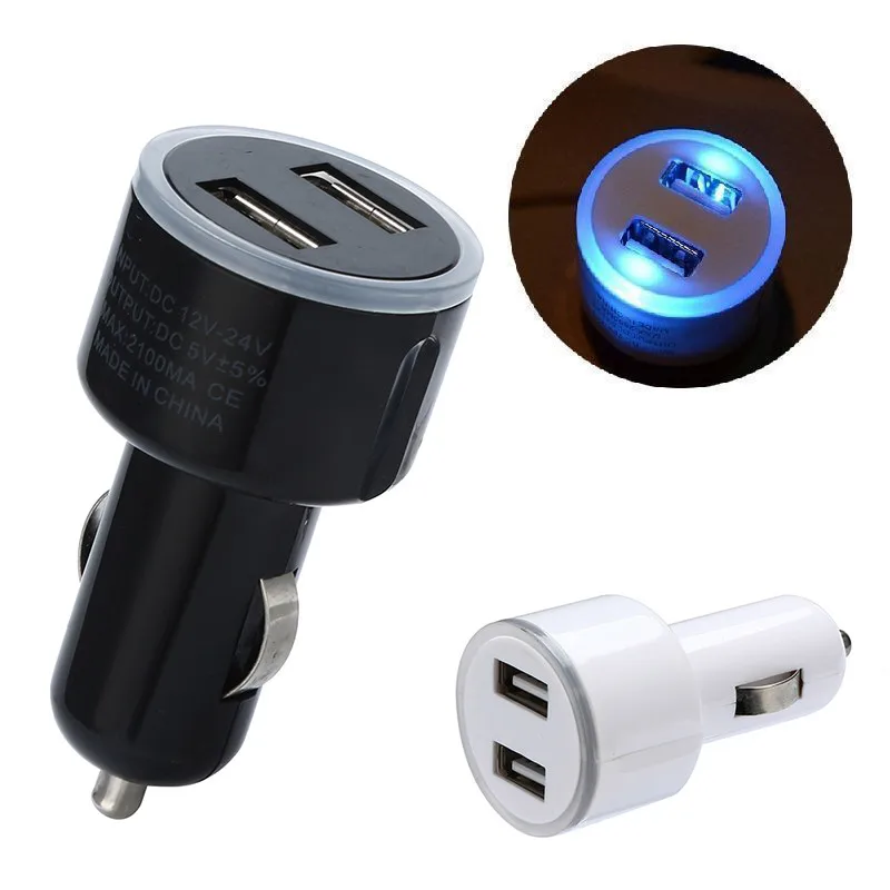 AABB-5V 2.1A 2-портовый USB Автомобильное зарядное устройство светодиодный адаптер для