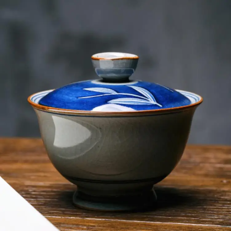 Синий и белый керамический ручной росписью Gaiwan чайные чашки ледяная трещина чайный набор кунг-фу ручной работы чайная посуда аксессуары - Цвет: B