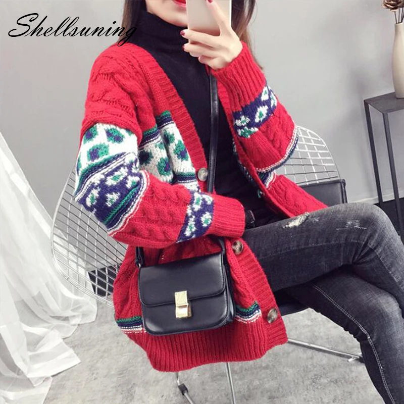 Shellsuning свитер женский Осень Зима пуговицы Harajuku Boho трикотажные кардиганы