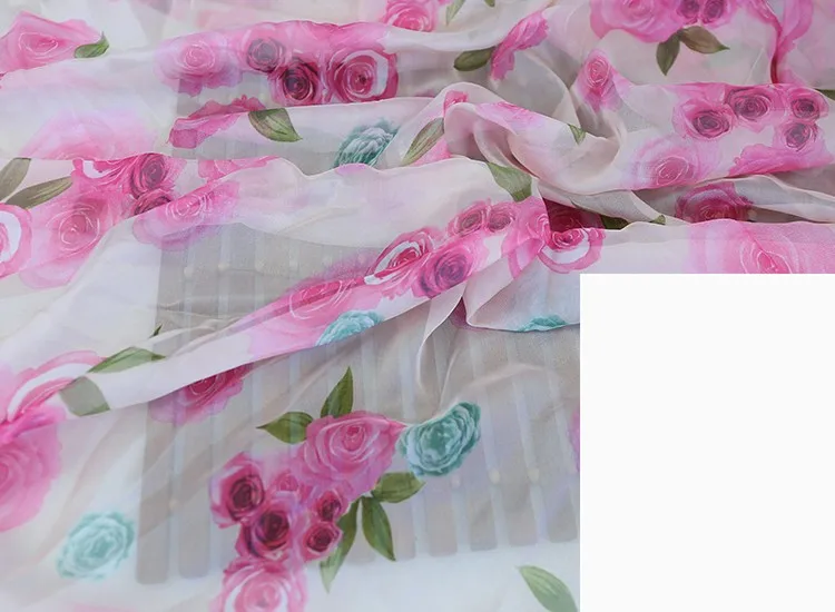 30D printed chiffon fabric Chinese style rose silk scarf costume Hanfu skirt dress decoration skirt fabric DIY material cloth