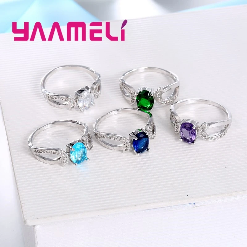 

Fashion New Design Small Cute 925 Sterling Silver Crystal Wedding Rings For Women Jewelry Round Simple Fashion Party