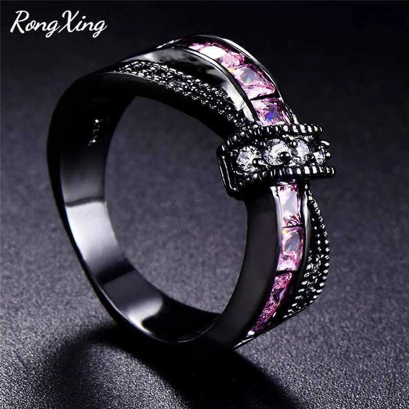 RongXing розовые/синие кристаллы из циркония кольцо с перекрестным плетением кольца