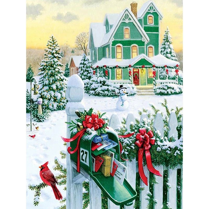 

5D DIY Diamond Painting Full Drill Diamond Embroidery Christmas House Snow Scene Pattern Cross Stitch Wall Stickers