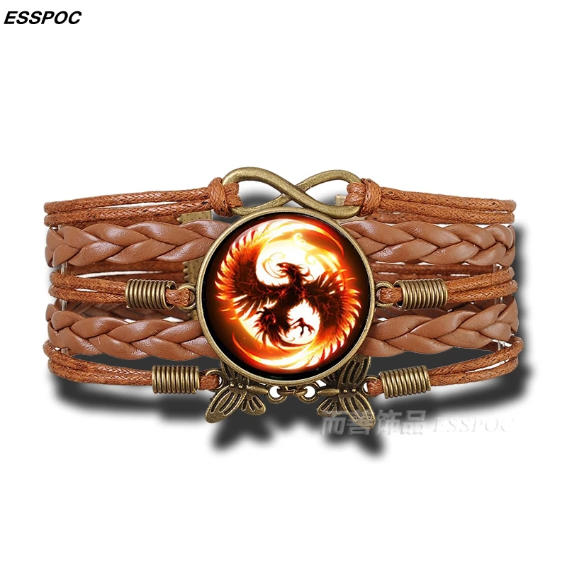 Браслет Fire Phoenix Yin украшения стеклянный кабошон многослойный кожаный браслет