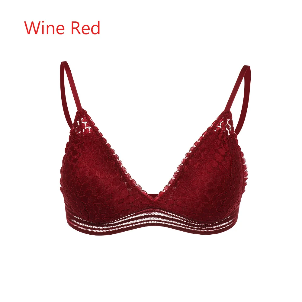 Wine red Женский бюстгальтер без косточек во французском стиле, кружевной бюстгальтер для девочек, треугольная чашка, нижнее белье, глубокий v-образный вырез, пуш-ап, беспроводное нижнее белье, мягкий тонкий бесшовный бюстгальтер - Цвет: Wine red