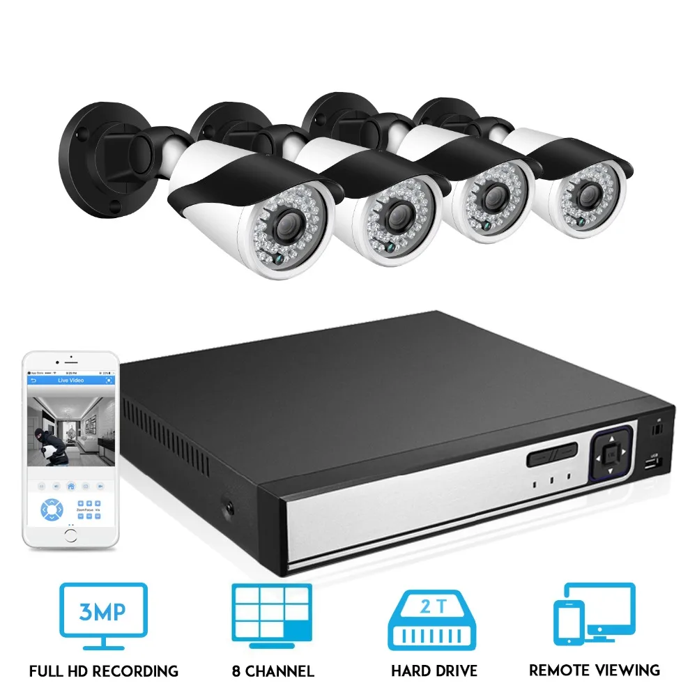 BESDER 8CH CCTV система POE NVR с 8 шт 3.0MP открытый IP67 водонепроницаемая камера безопасности