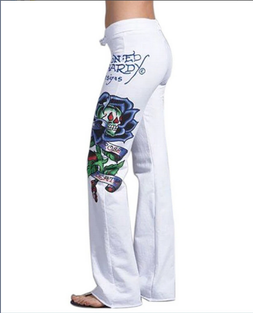 Fashion Women Casual Baggy Skull Rose Printed Pants Slim Hippie Wide Leg Boho Trousers | Женская одежда