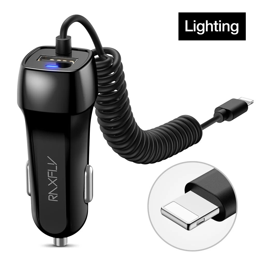 For iPhone Cable Автомобильное зарядное устройство RAXFLY Mini USB для мобильного телефона samsung S10 S9 Plus для iPhone XS MAX Xiaomi type C Micro USB Автомобильное зарядное устройство - Тип штекера: For iPhone Cable