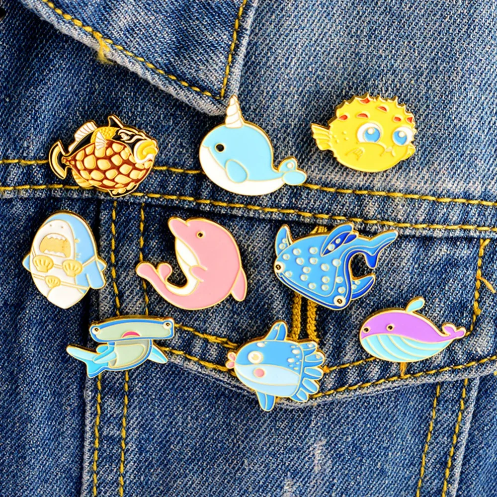 Морской Cuties Pin Китовая акула Нарвала Осьминог рыбный шар эмали жесткий штырь