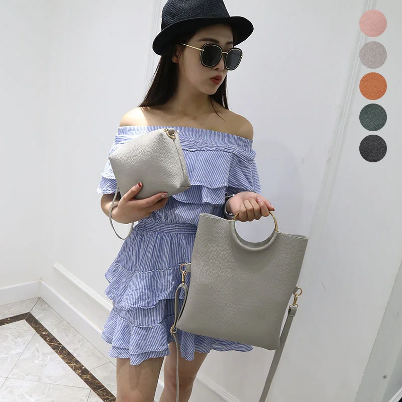 2 шт./компл. женская сумка на плечо из кожи однотонная с металлическим кольцом