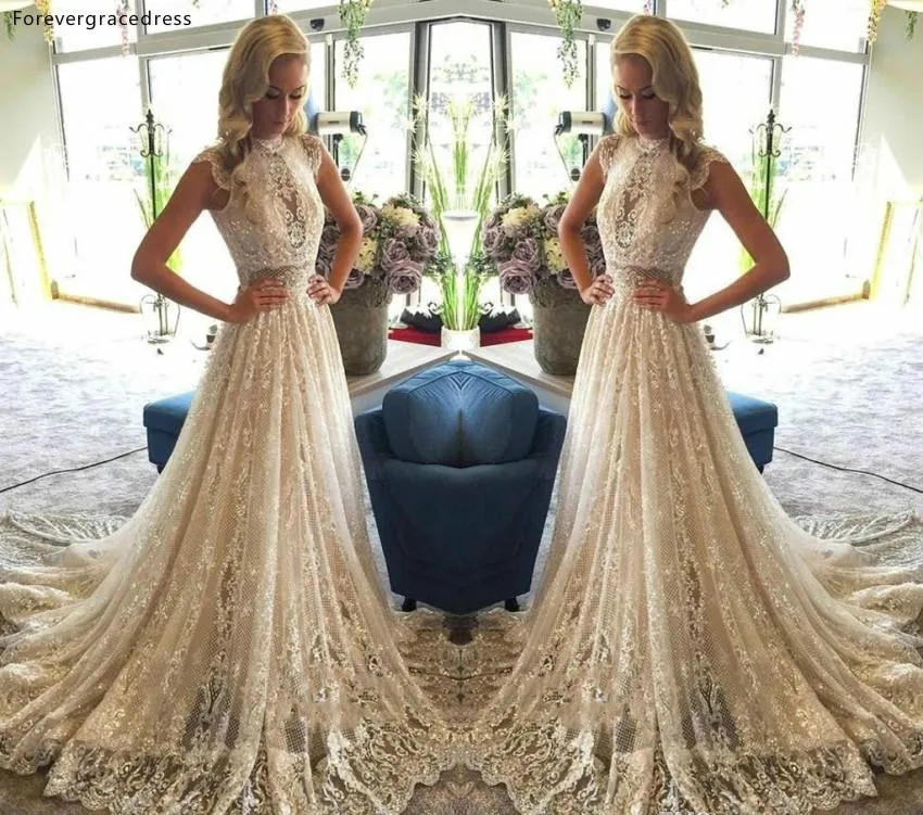 PICTURE COLOR Boho свадебный наряд линия полный кружево богемный пляж страна Сад Свадебные платья плюс размеры индивидуальный заказ - Цвет: PICTURE COLOR