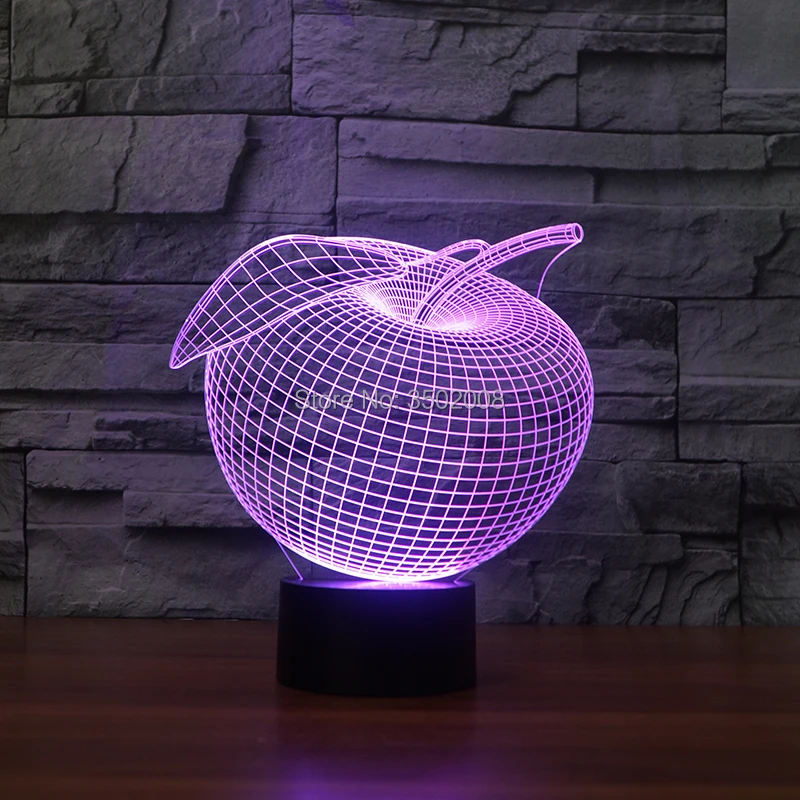 Креативный 3D дизайн apple Красочный ночник 7 цветов USB LED Настольная лампа в подарок