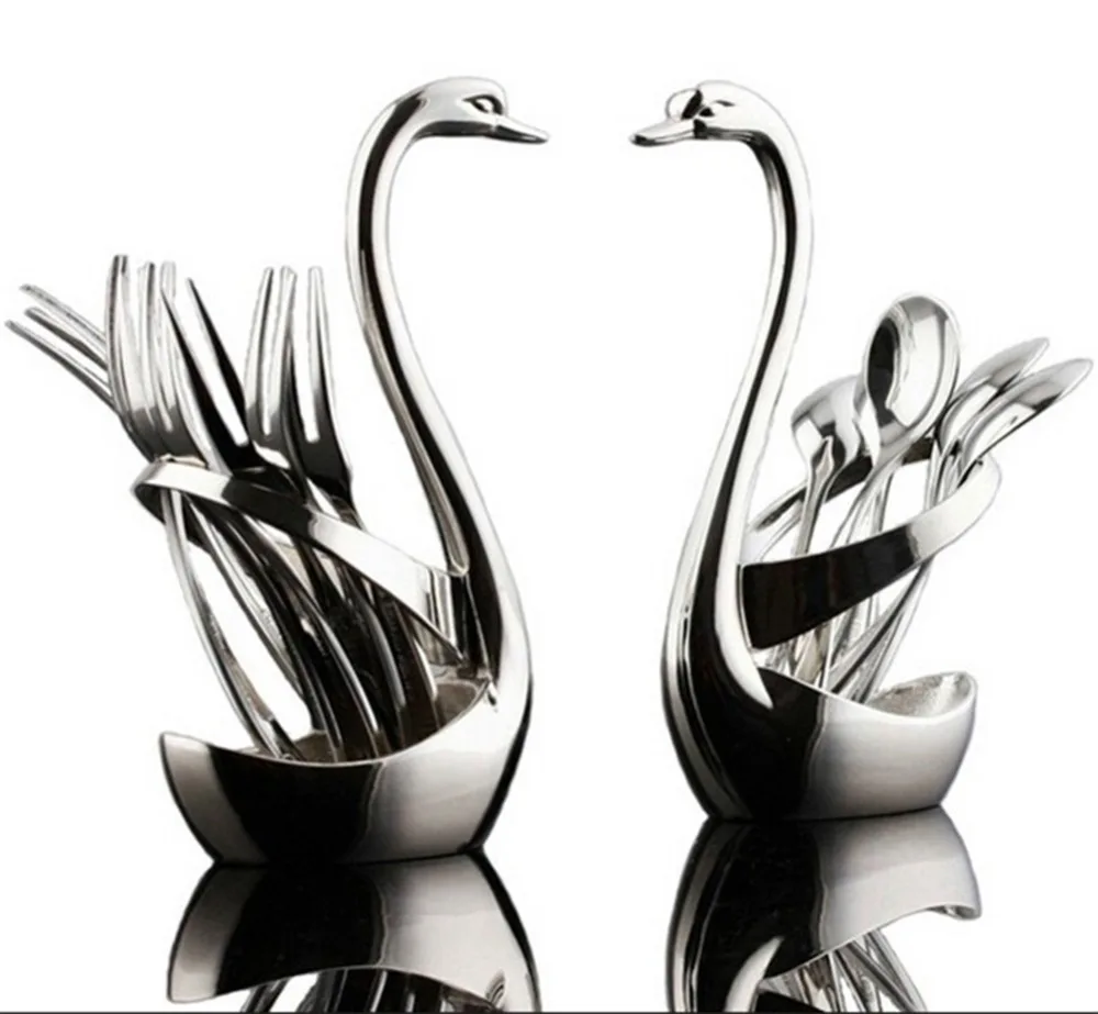 Dehomy 1Set Swan Dinnerware Forks Holder Tableware Set Kitchen Utensils For Wedding Party Application | Дом и сад