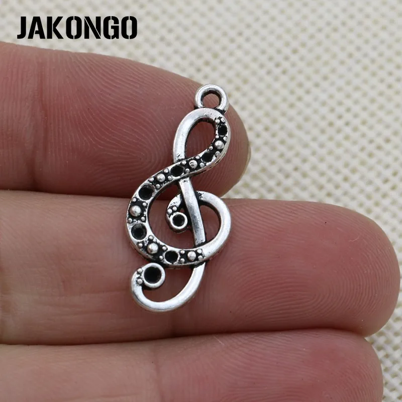JAKONGO Antique Silver Plated Music Note Charms Pendant for Jewelry Making Bracelet Accessories DIY 28x12mm 20PCS/lot | Украшения и