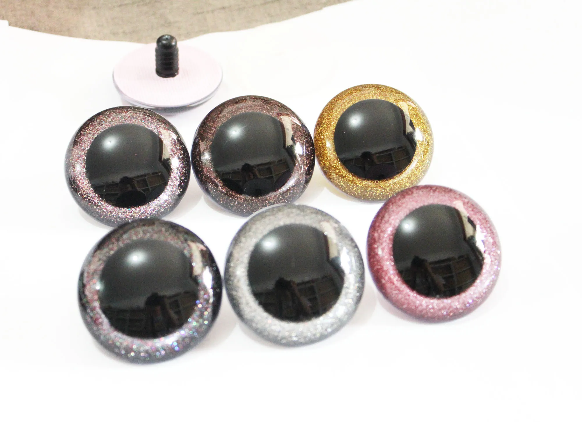 

120pcs/lot 30mm/40mm /50mm big size round shape clear plastic safety toy eyes + glitter fabric+ hard washer--N6--color option