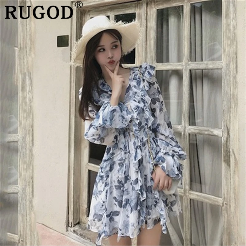 Женское шифоновое мини-платье RUGOD элегантное корейское платье с v-образным