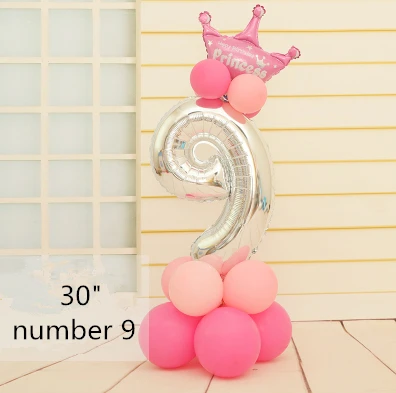 Pink 9 Детская вечеринка для мальчика день рождение украшение шар Колонка 3" Серебряный Цифровой шар цифра шары 1 2 3 4 5 6 7 8 9 воздушный шар стенд - Цвет: Pink 9