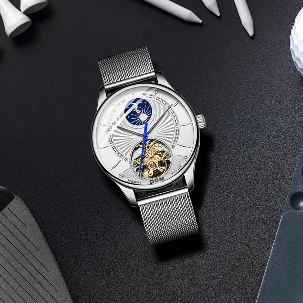 DOM Men Automatic Mechanical Watch Mens Creative Sports Luxury Waterproof Stainless Steel Watches Relogio Masculino M-1260D-7M | Наручные