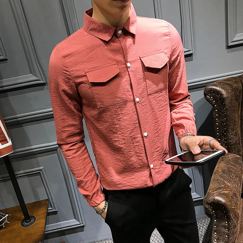 5XL M рубашка мужская Осенняя Новинка 2019 длинный рукав платье Повседневная