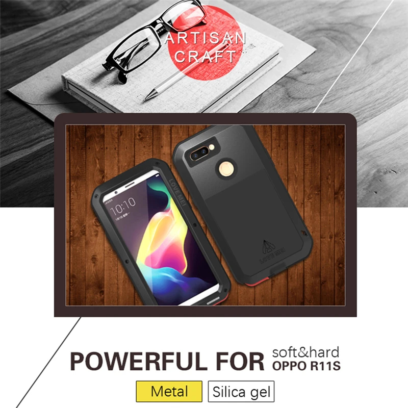 Металлический армированный чехол Love Mei для OPPO R11s мощный алюминиевый ударопрочный