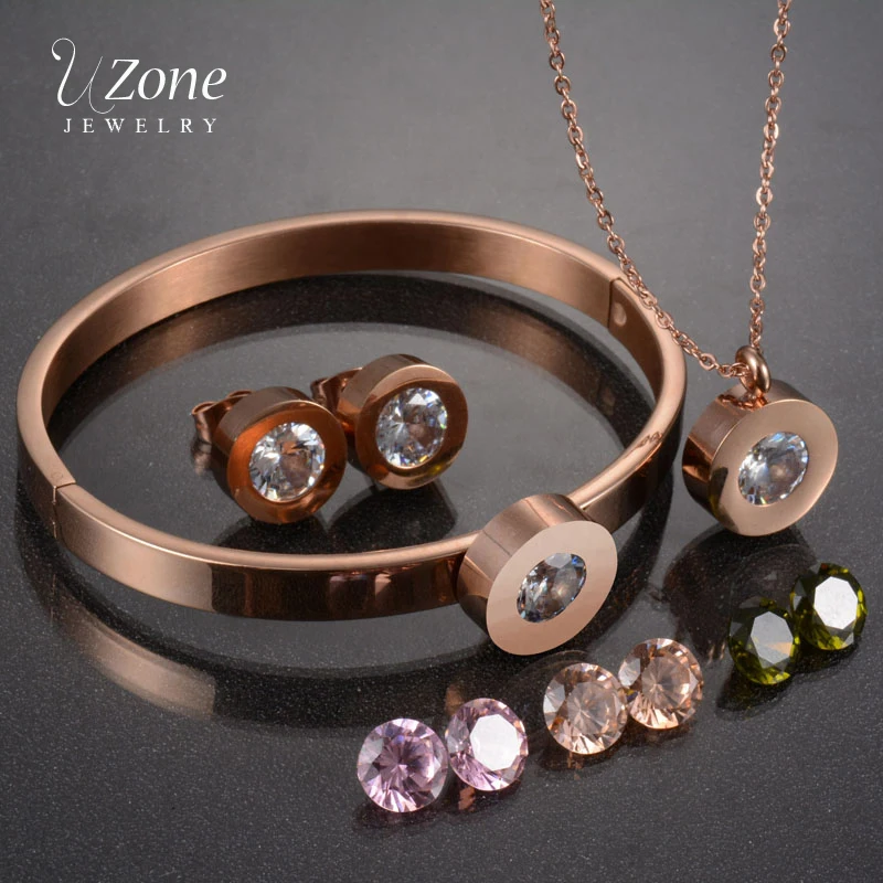 Ювелирные изделия из нержавеющей стали с фианитами 4 цвета|stainless steel jewelry set|zircon
