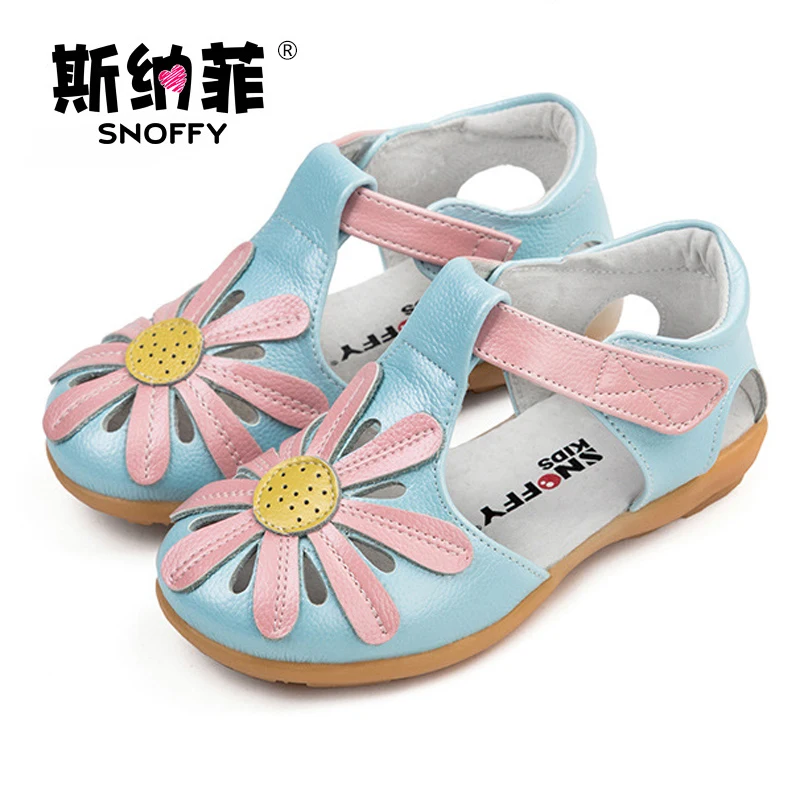 Туфли детские летние из натуральной кожи с цветочным принтом TX163|flower girl sandal|girls