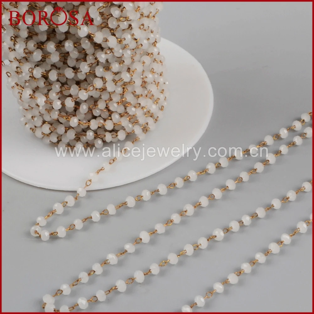 

BOROSA 3mm White Glass Beads Chains Beaded Chain,Fashion Jewelry Rosary Chain High Quality JT178