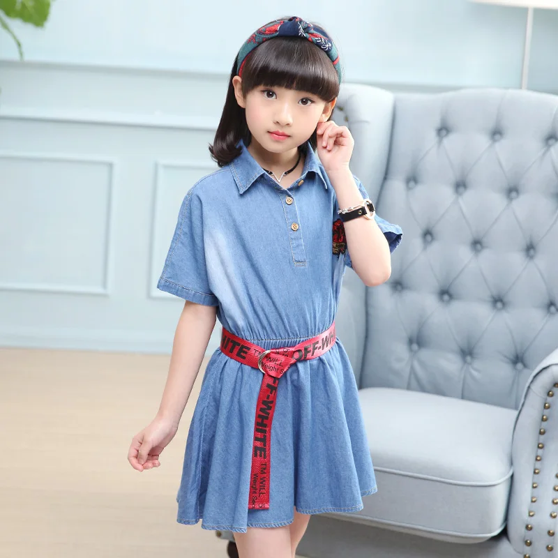 Kids Dresses For Girls Summer Toddler Girl Casual Dress Newest Denim for 6 8 10 12 13 14 years | Детская одежда и обувь