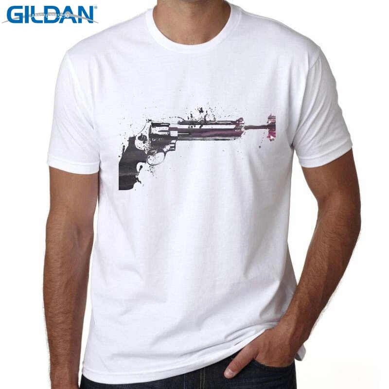 GILDAN Short Sleeve Men T Shirt New Fashion The Real Gangster gun Printed T-shirt O-Neck Tops Panda With Gun Cool Tee Shirts | Мужская