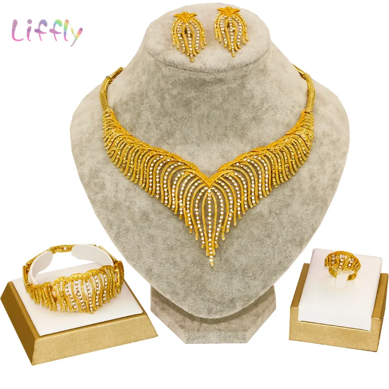 Liffly Модные Ювелирные наборы женские аксессуары Африканский Золотой костюм