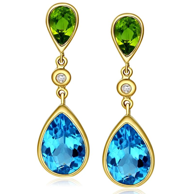 Природный зеленый турмалин 18 К чистое золото серьги настоящее AU 750 твердые