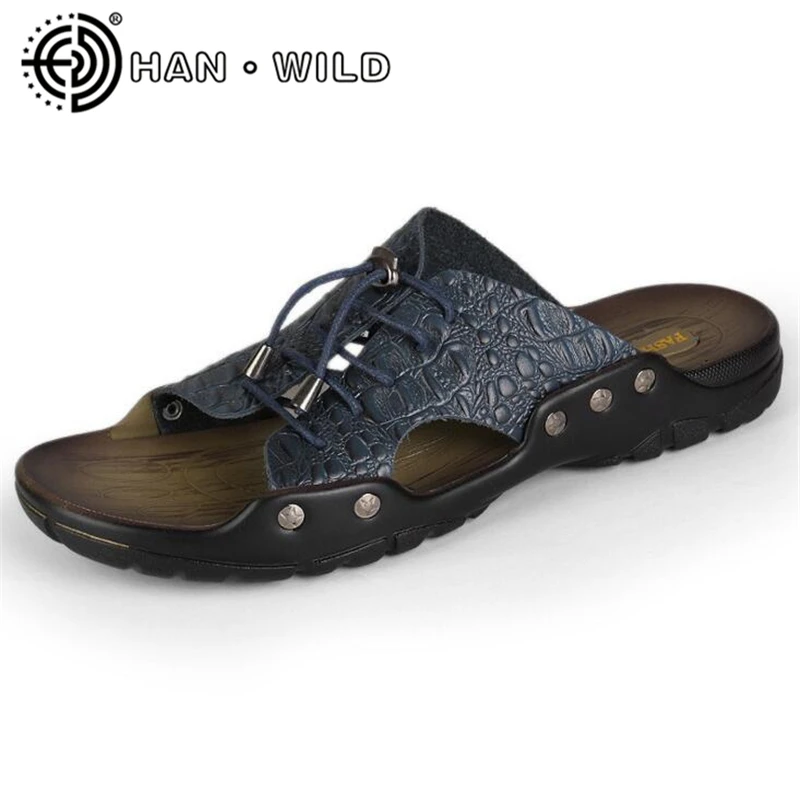 Мужские летние шлепанцы из натуральной воловьей кожи размеры 37 46|Тапочки| |