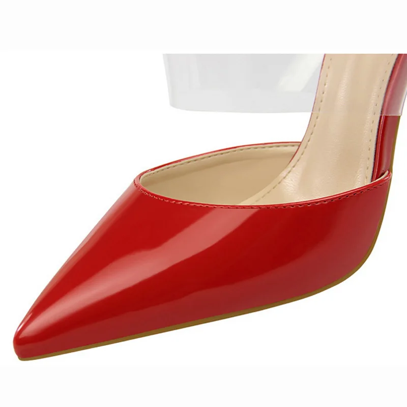 Women Sandals Patent Leather Pumps Red Bottom High Heels Shoes Summer Simple Slippers Transparent | Обувь